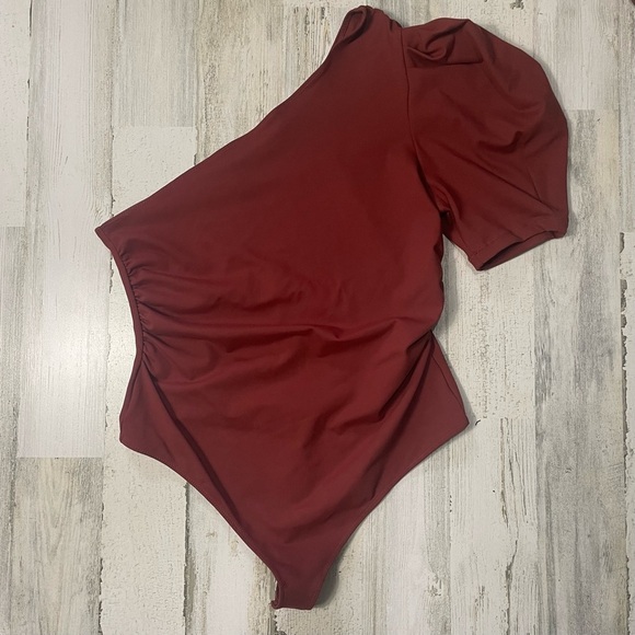 Free People Somethin Bout You Bodysuit Puff Sleeve Russet Acorn Brown size L - Picture 3 of 7